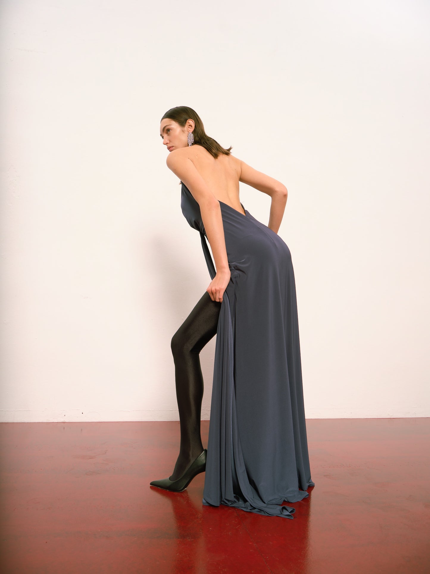 Karlie Deep V Neck Gown in Indigo