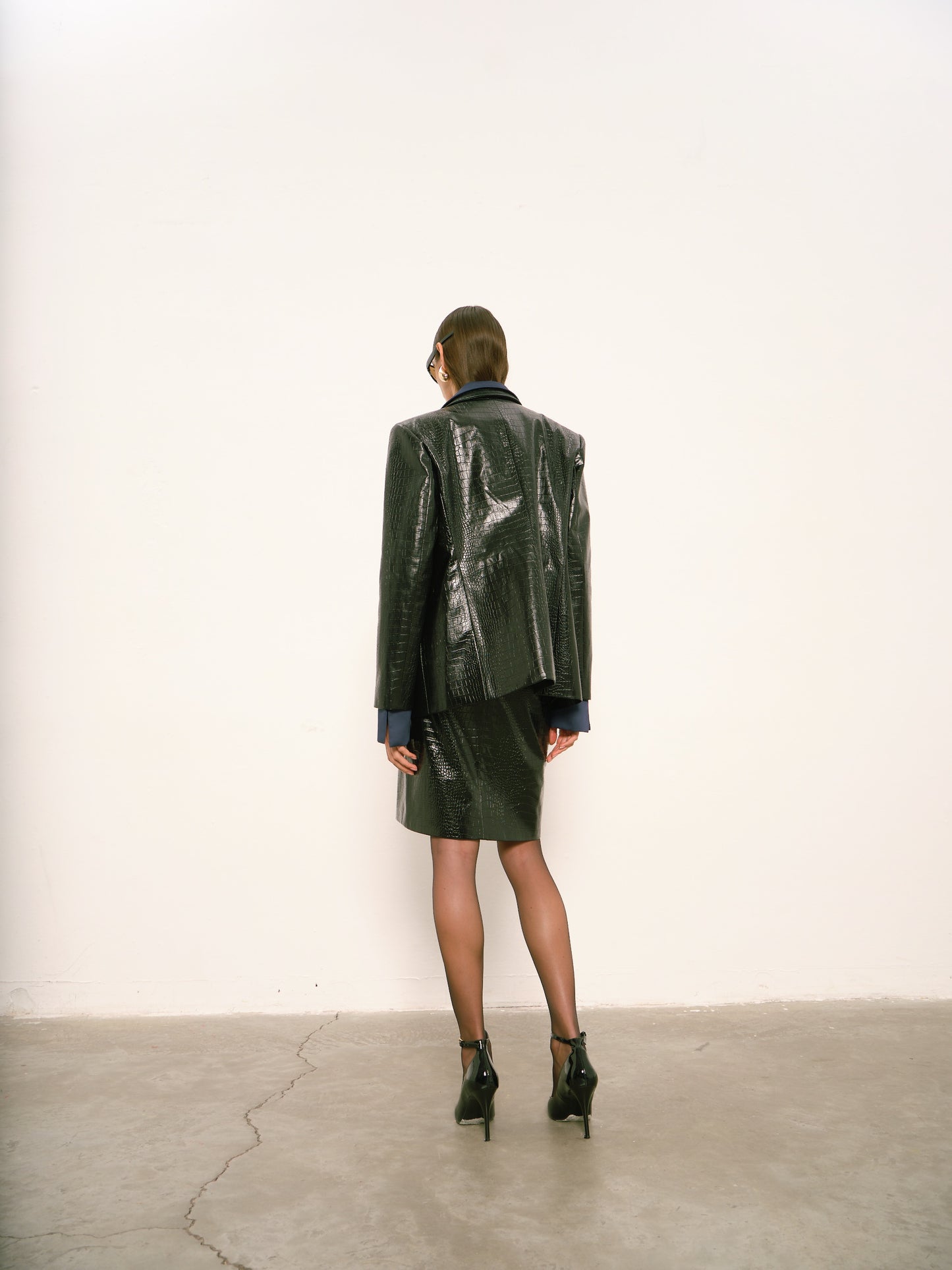 Kelly Oversized Blazer in Croco Vegan Leather