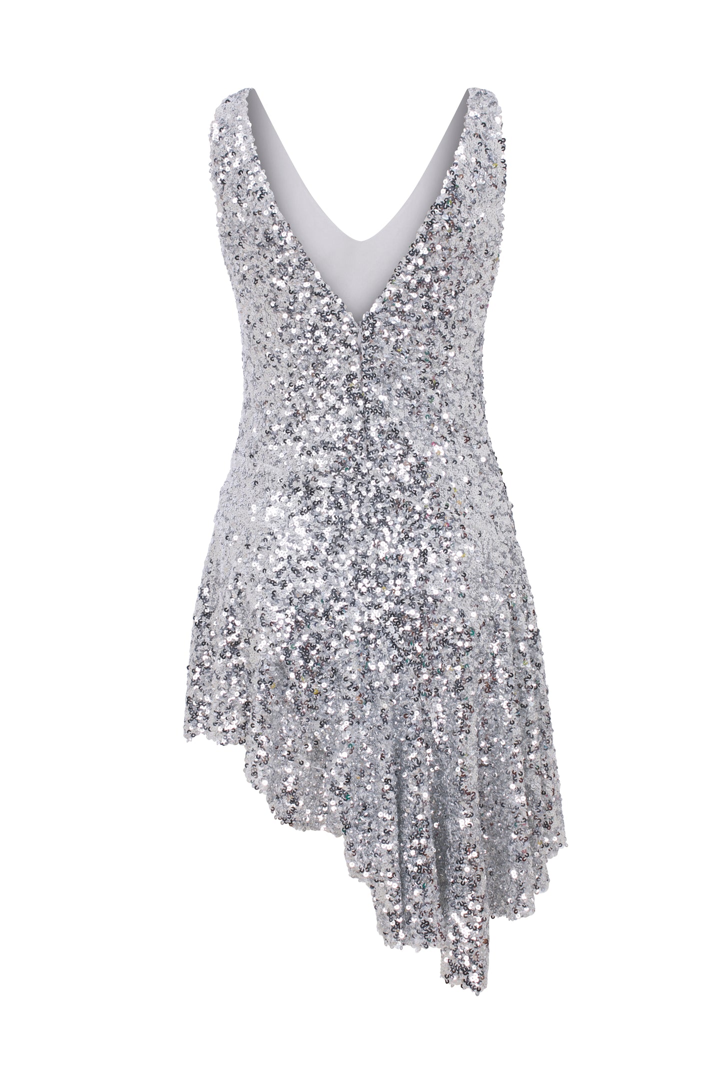 Marlene Asymmetric Mini Dress in Silver Sequin