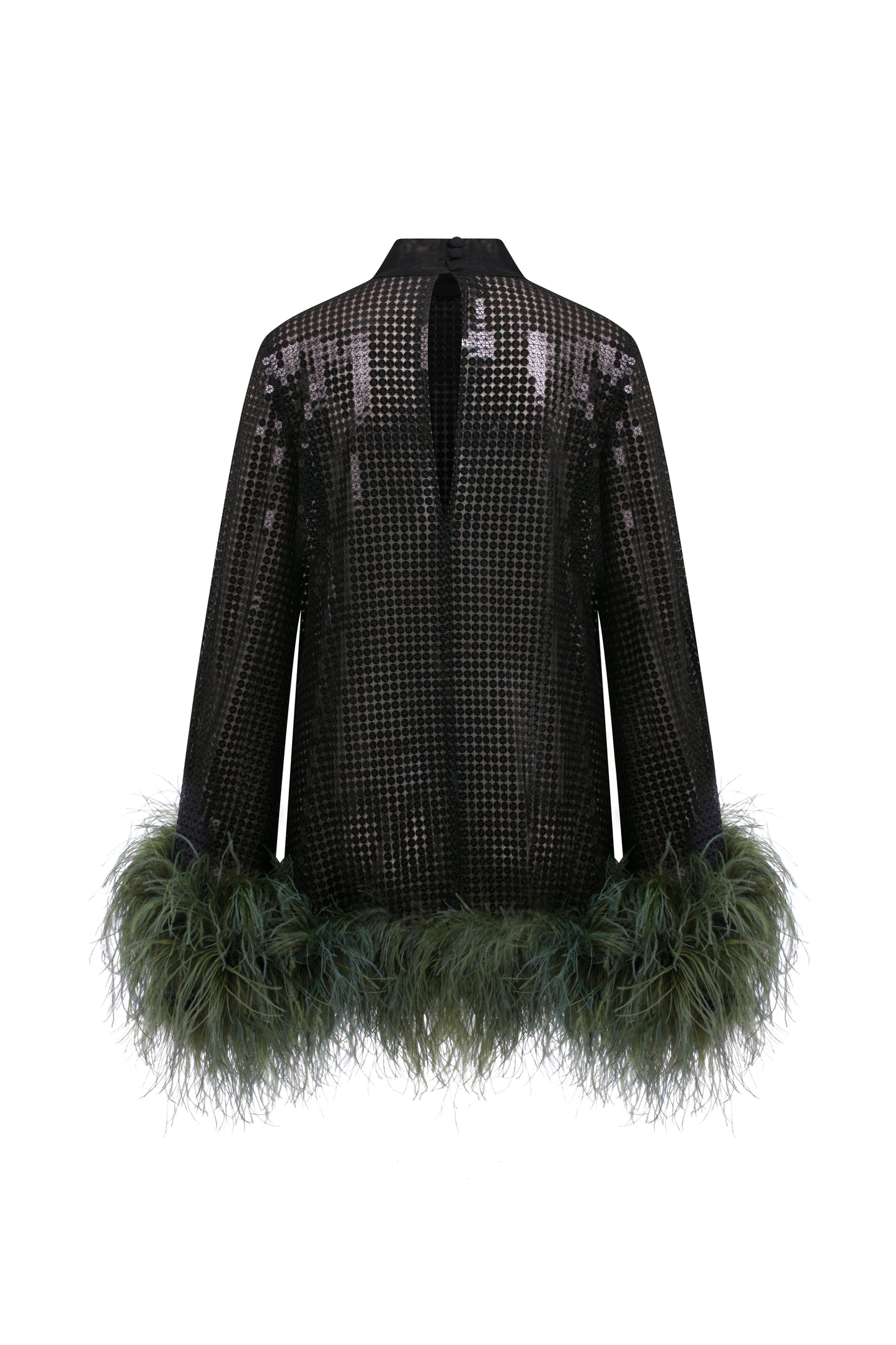 Carlotta Mini Sequin Dress with Khaki Feather Trim