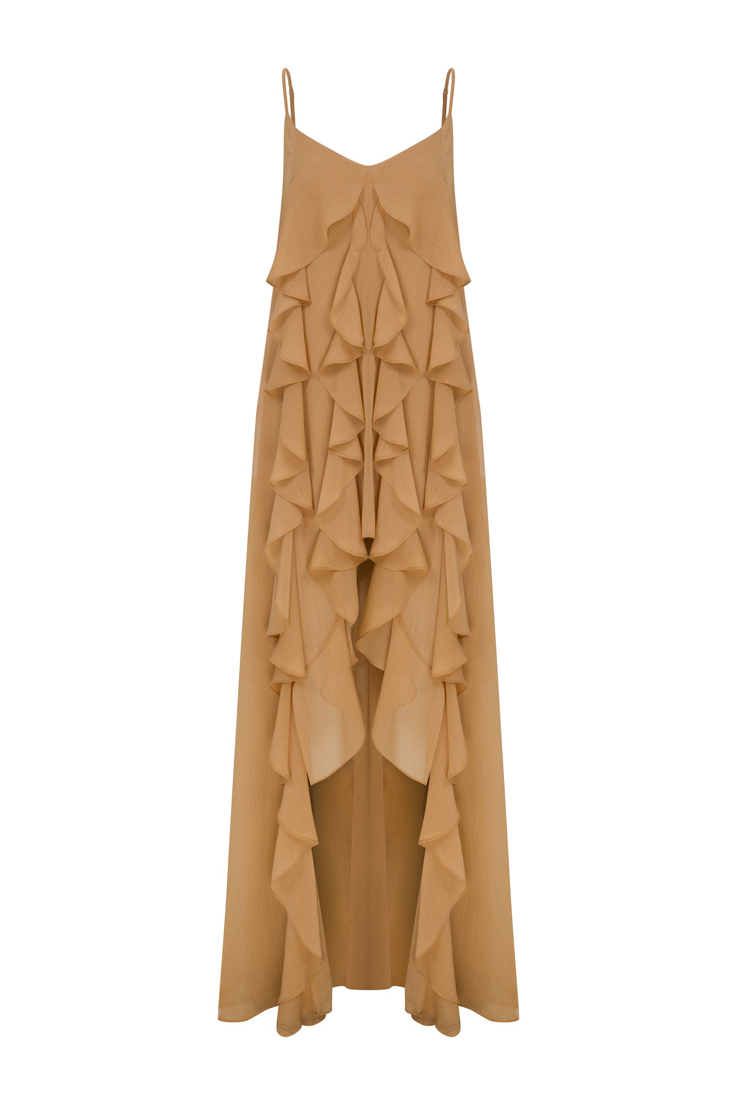 Lilia Chiffon Frilled Dress in Nude