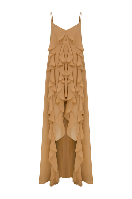 Lilia Chiffon Frilled Dress in Nude