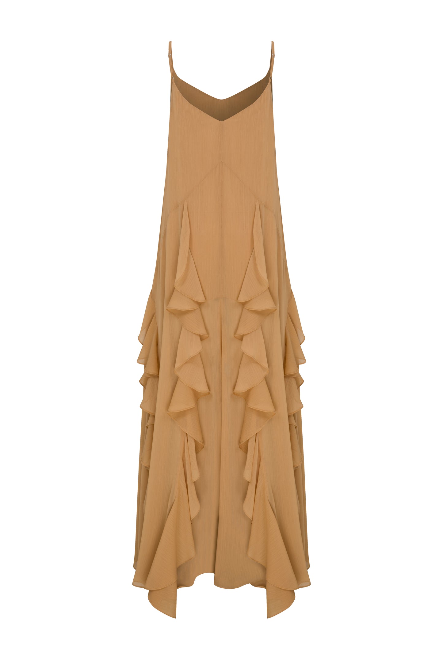 Lilia Chiffon Frilled Dress in Nude
