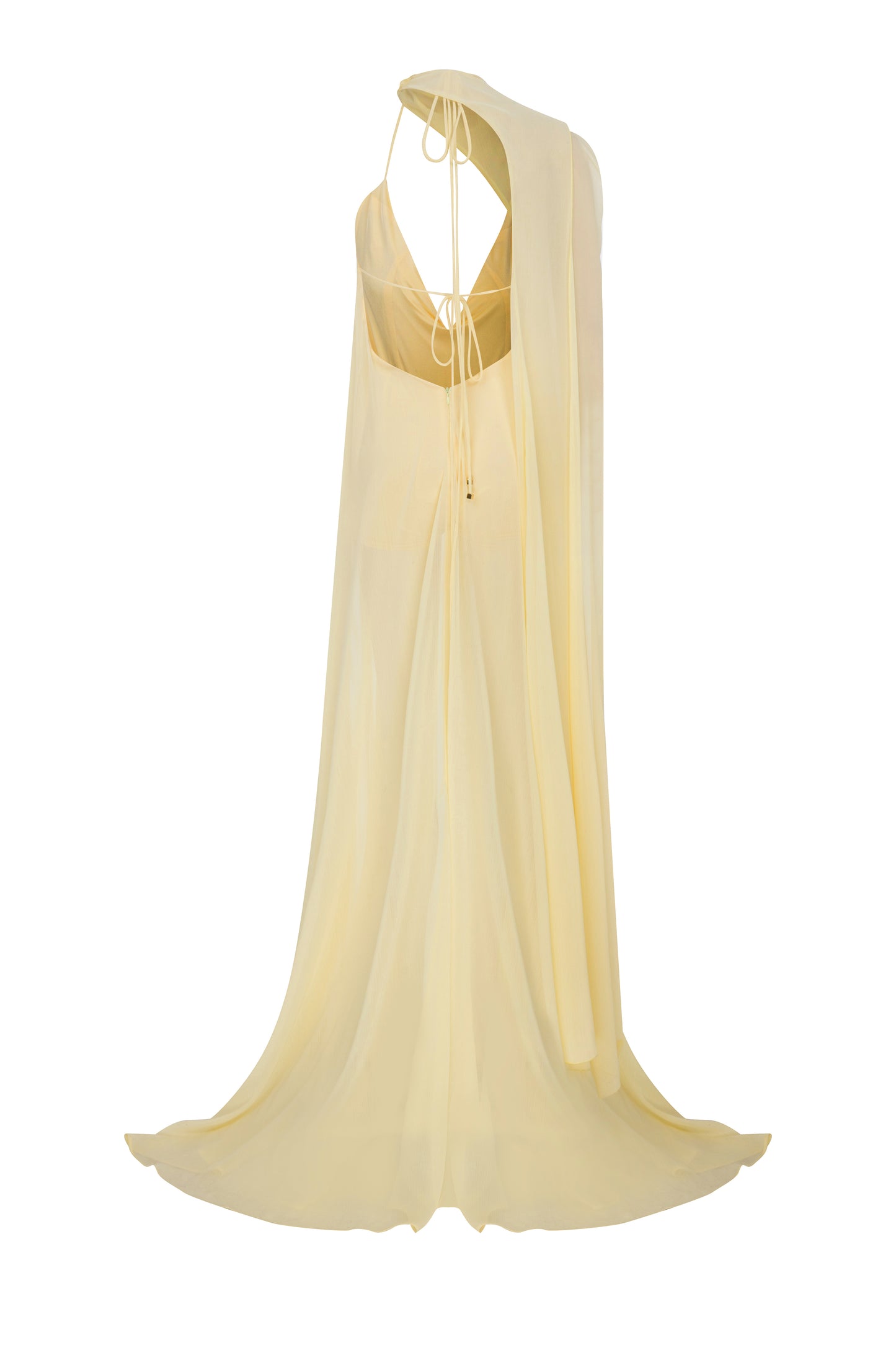 Phoenix Gown with Flowing Cape in Butter Yellow