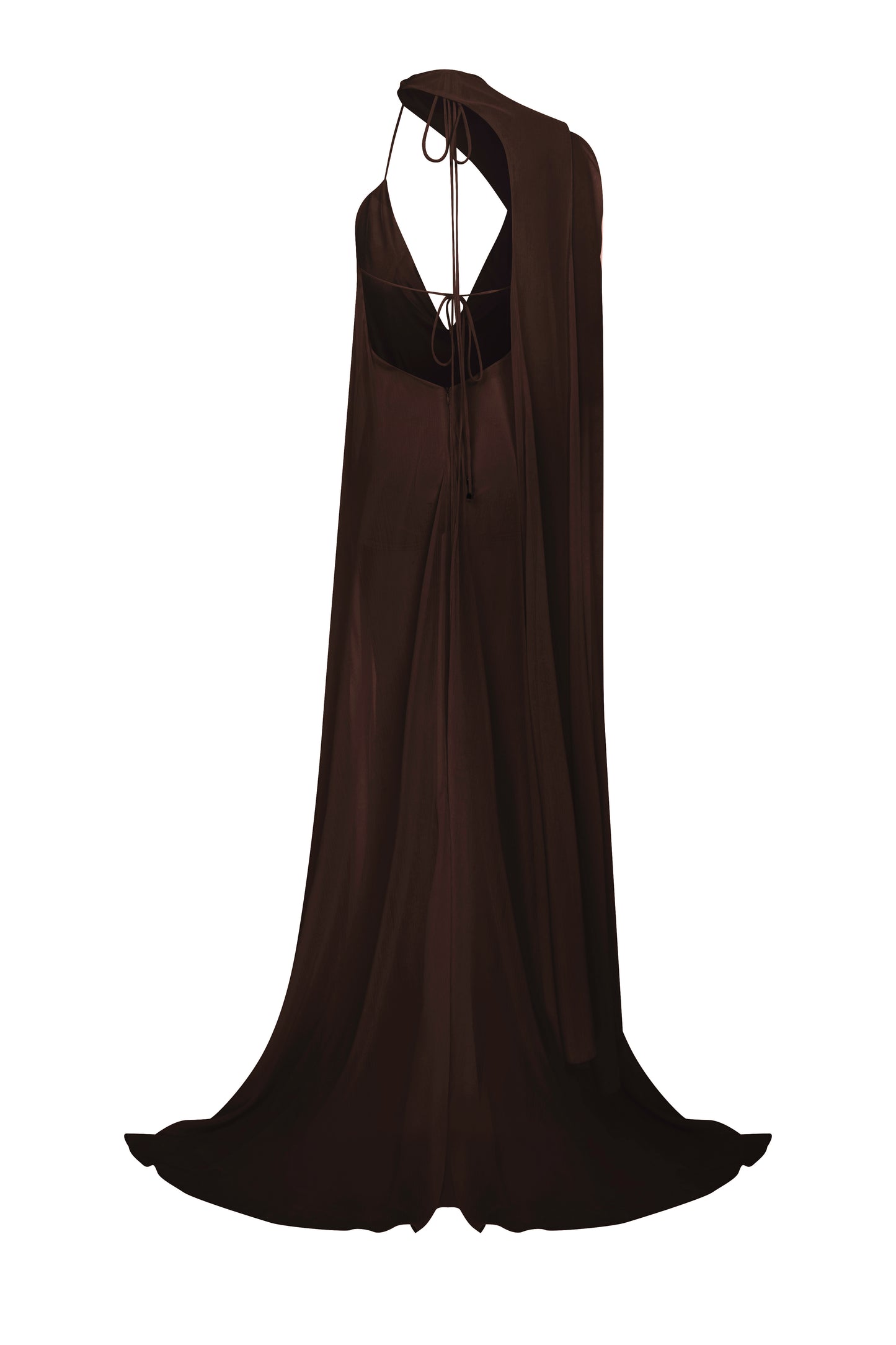 Phoenix Gown with Flowing Cape in Chocolate Brown