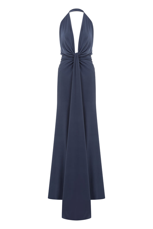 Karlie Deep V Neck Gown in Indigo