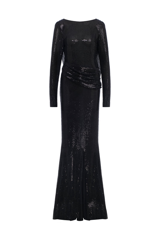 Marlowe Open Back Long Sleeve Sequin Gown