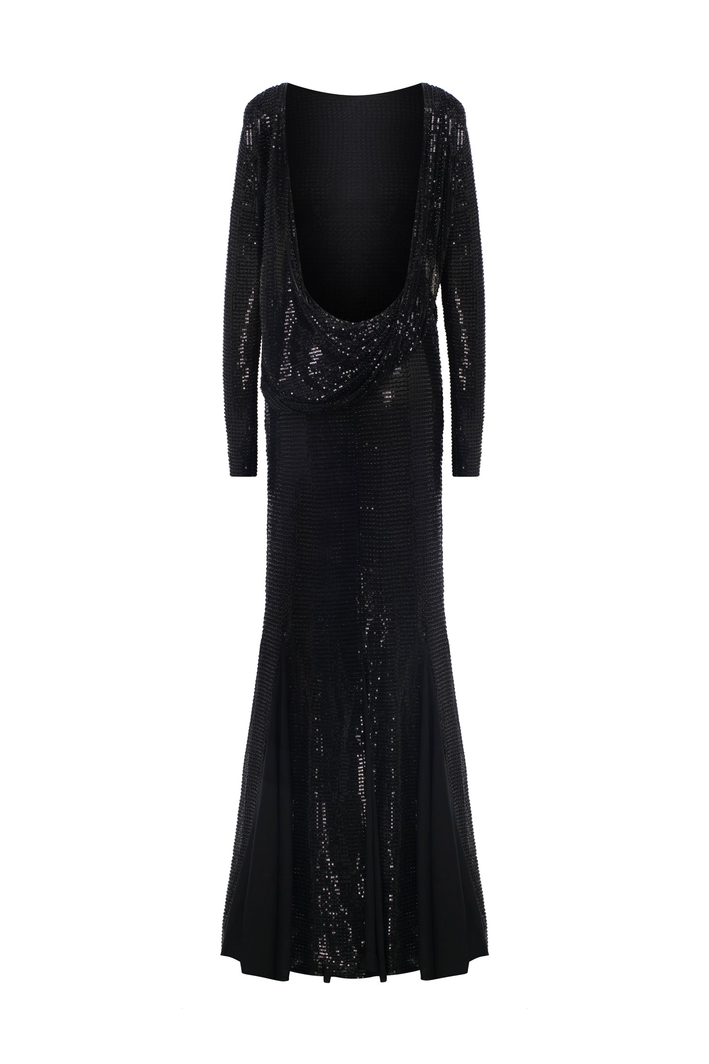 Marlowe Open Back Long Sleeve Sequin Gown