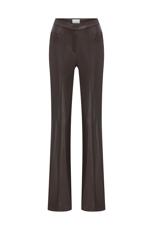 Kendall Vegan Leather Trousers in Chocolate Brown