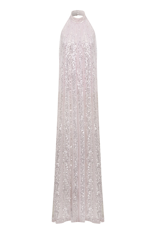 Penelope Sequin Halter Neck Gown in Sugar Pink