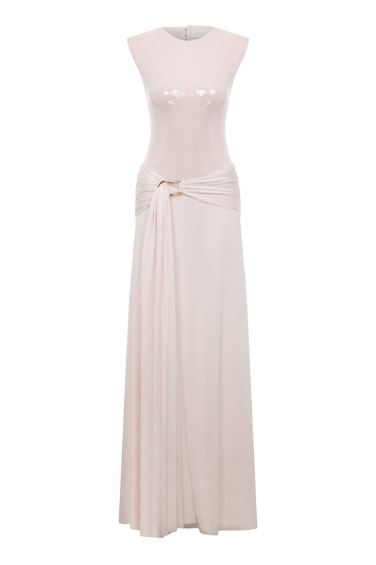 Dakota Jersey Dress with Sequin Top in Sugar Pink