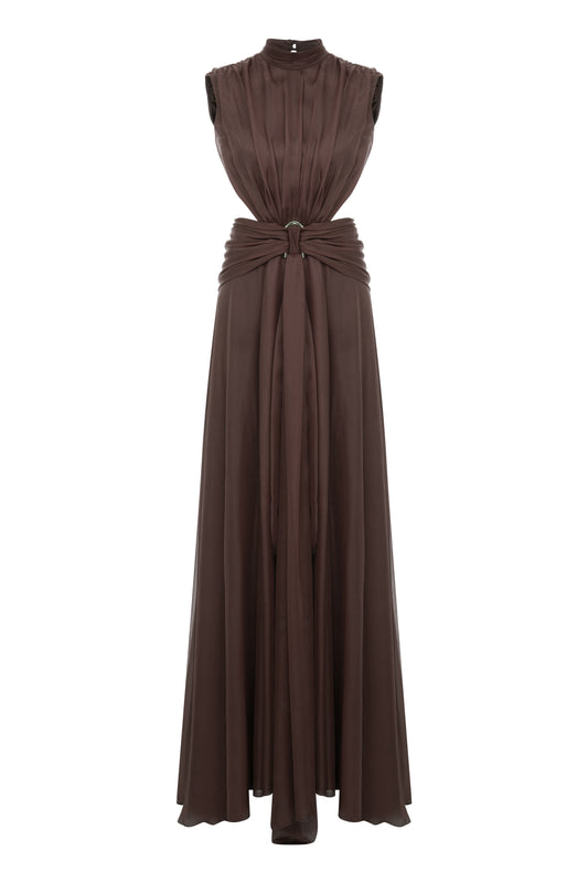 Virgo Silky Chiffon Gown in Chocolate Brown