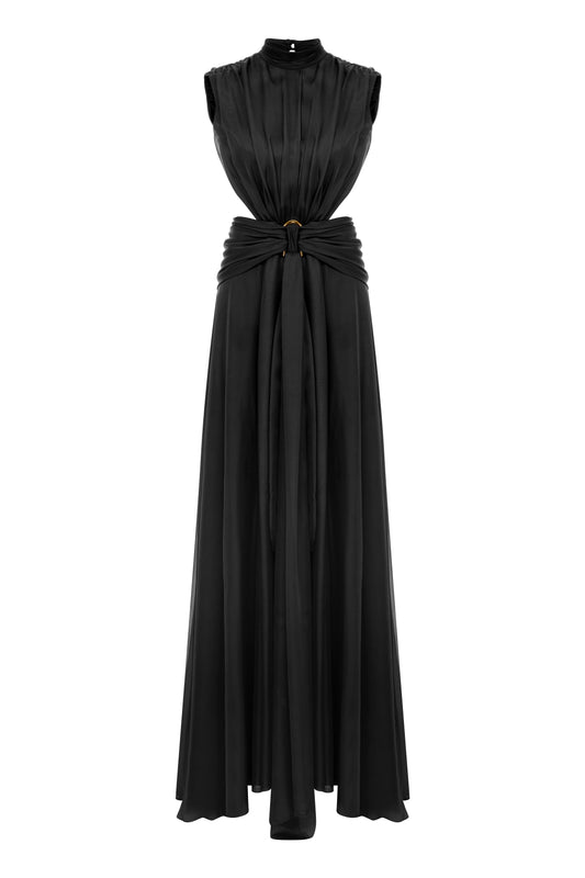 Virgo Silky Chiffon Gown in Black