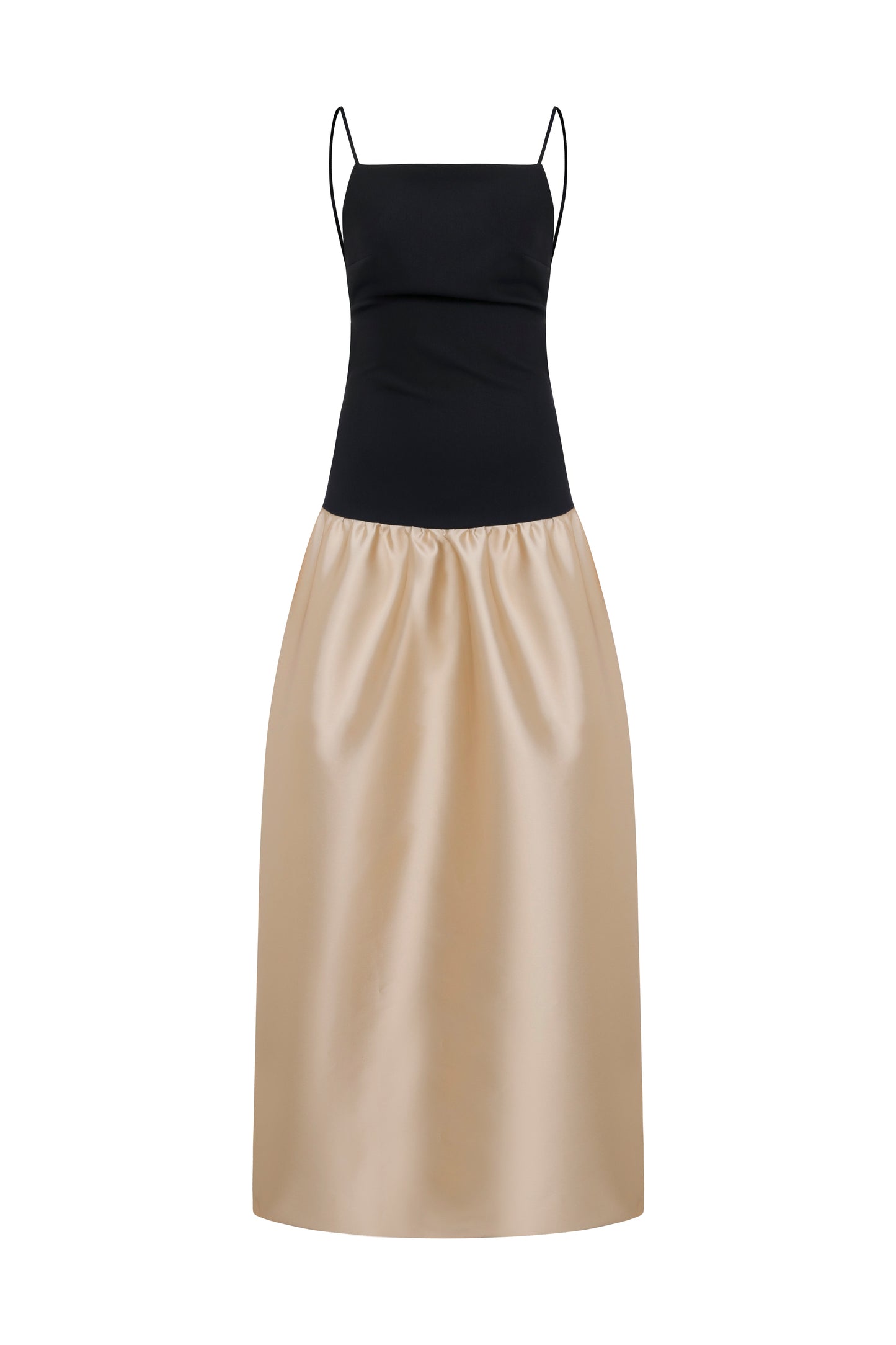 Ella Gown in Dark Navy and Champagne Taffeta