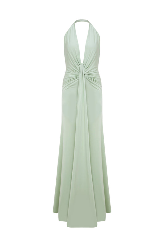 Karlie Deep V Neck Gown in Mint Green