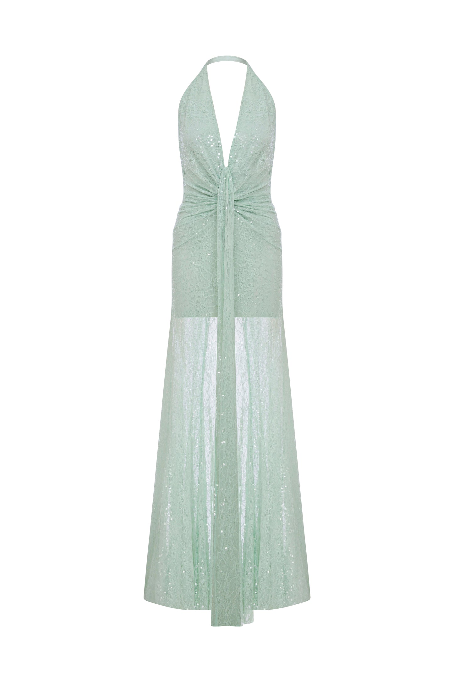 Karlie Deep V Neck Gown in Mint Lace