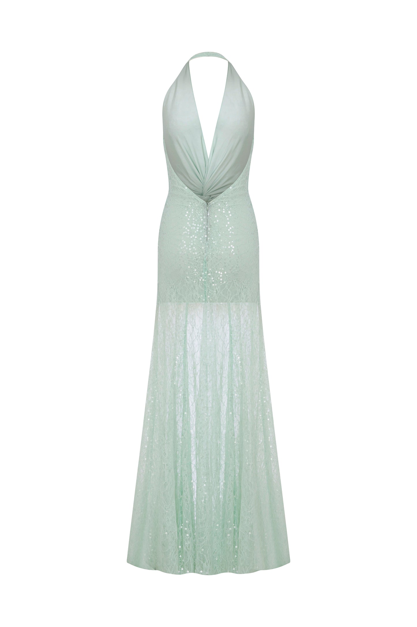 Karlie Deep V Neck Gown in Mint Lace