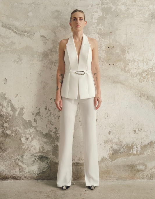 Janine Trousers with Slit in White