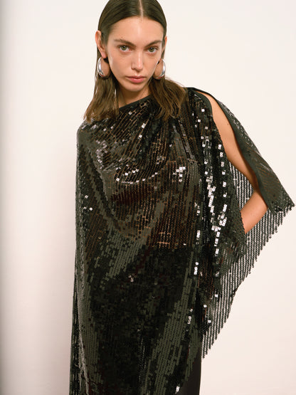 Xoey Asymmetric Cape in Black