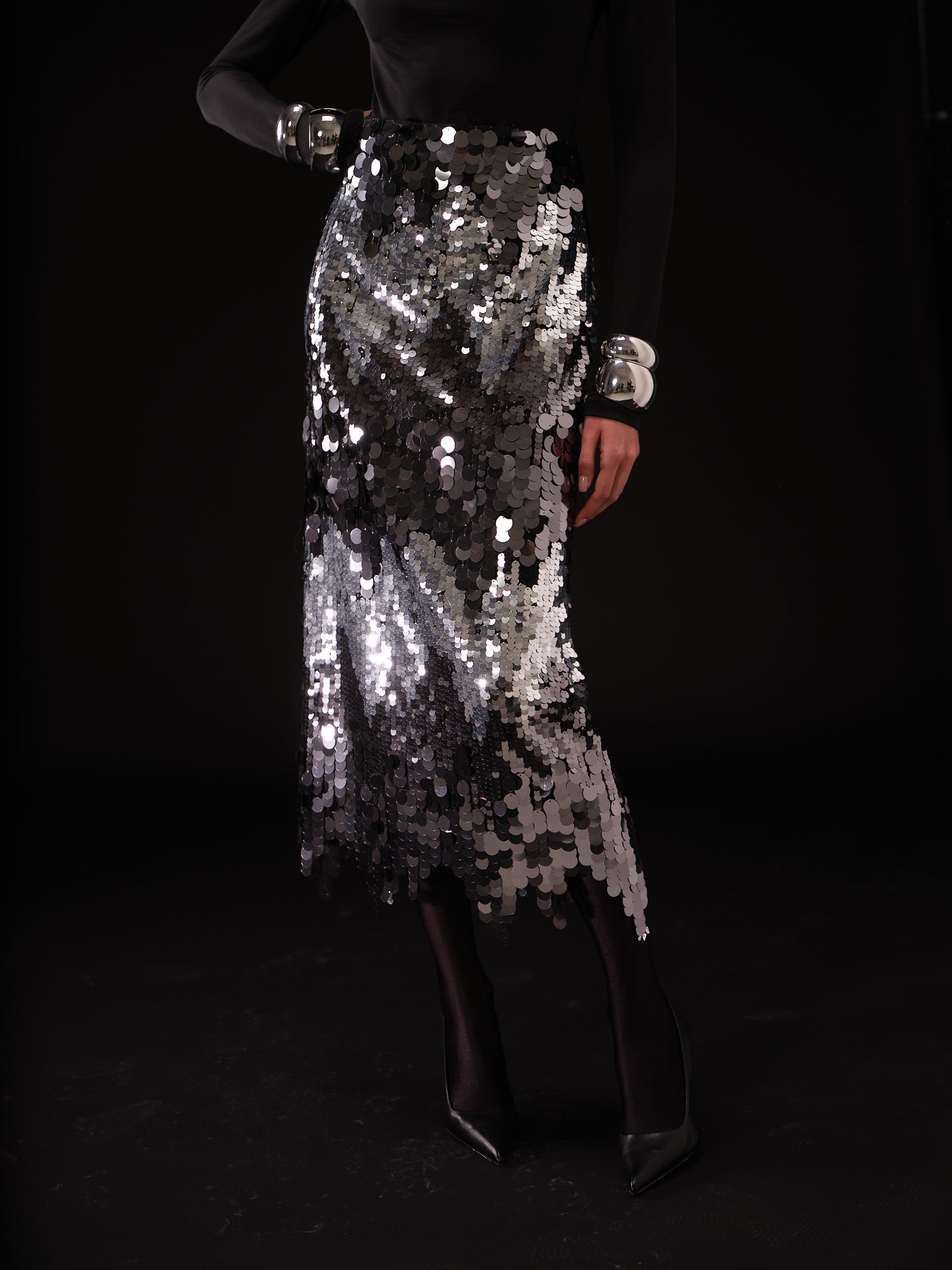 Raisa Gown in Asymmetric Waterfall Skirt in Sequin Studio PM Raisa Gown in Asymmetric Waterfall Skirt in Sequin Studio PM