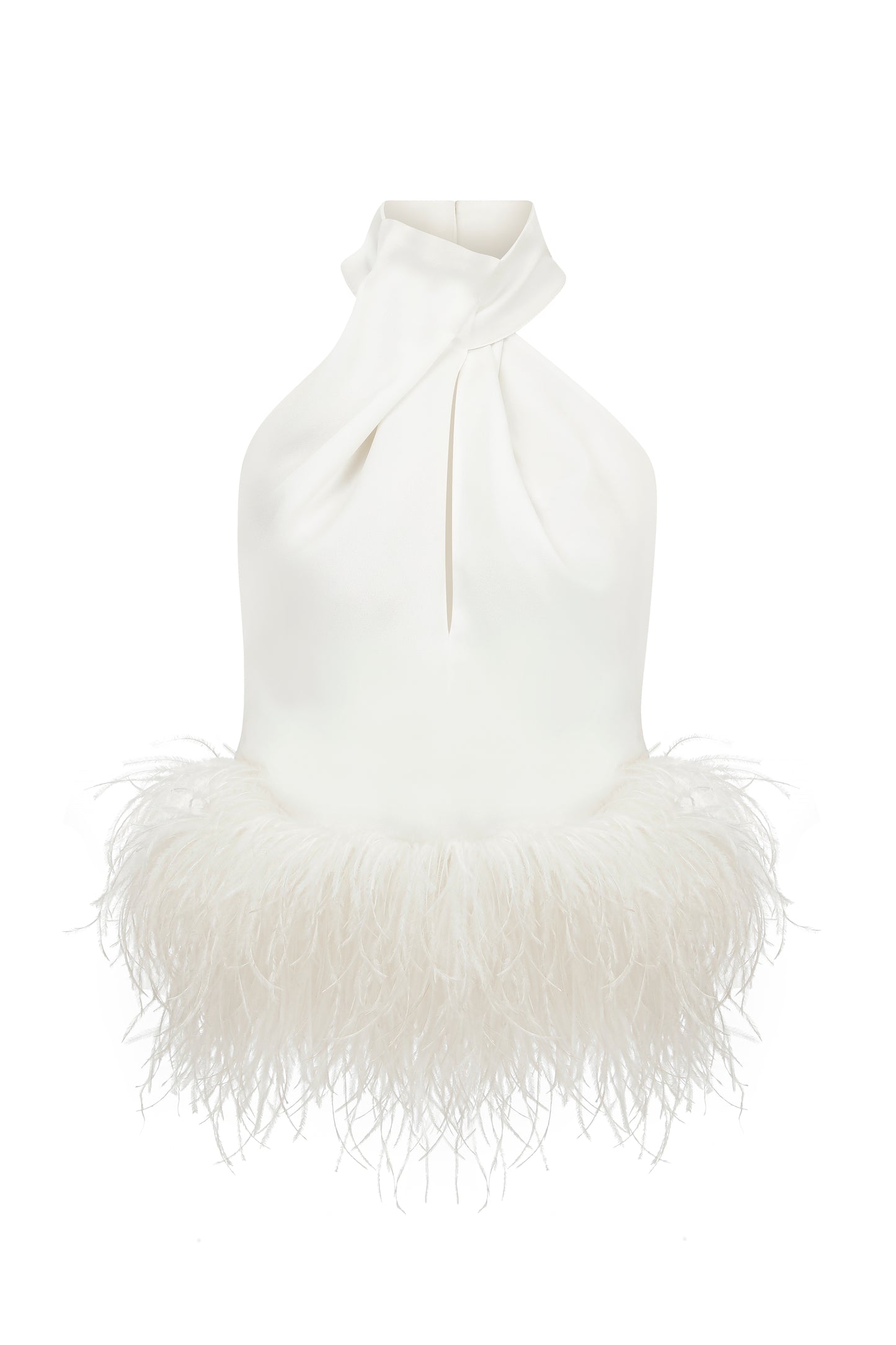 Alaia Top in White with Feather Trim