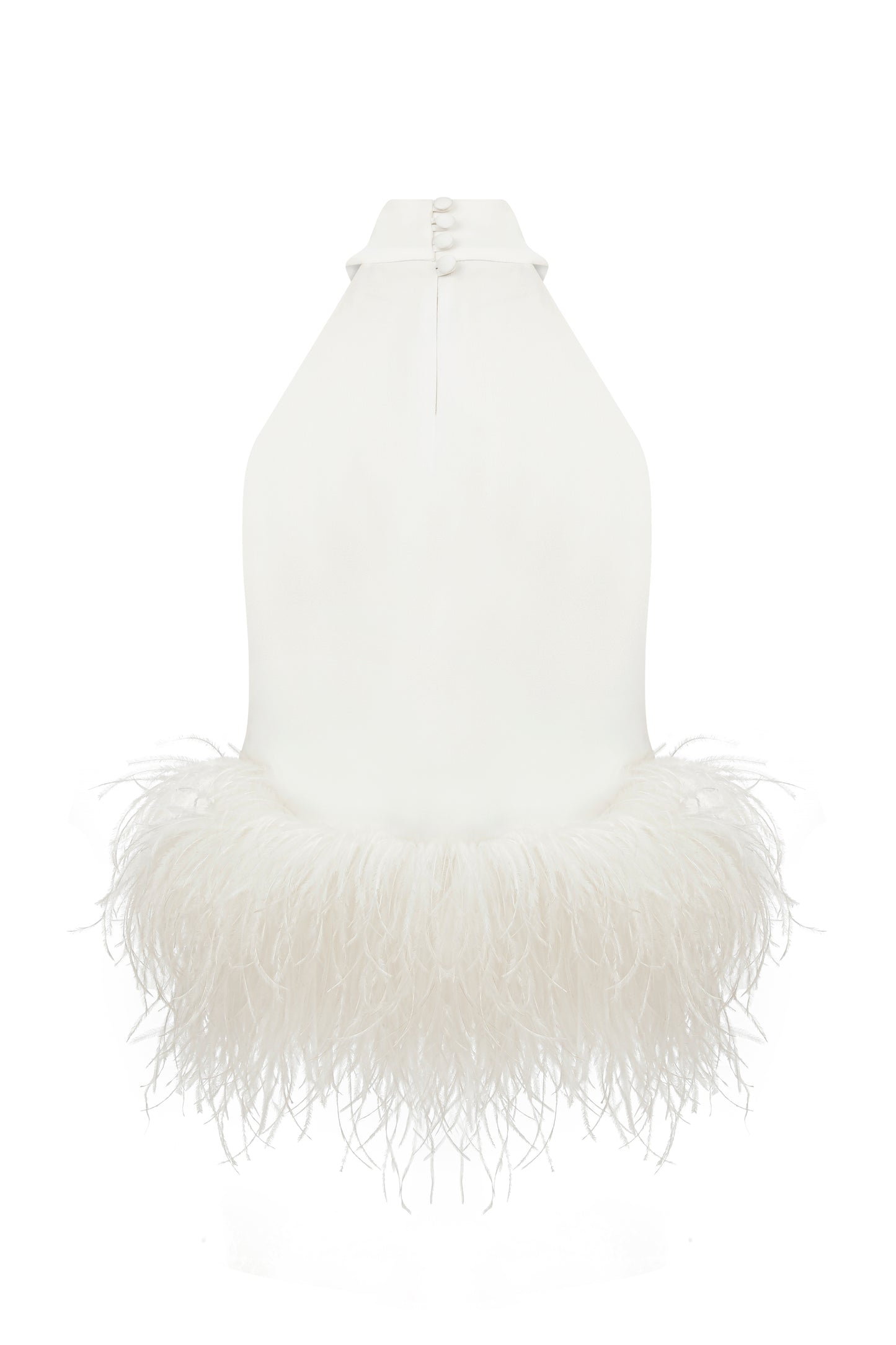 Alaia Top in White with Feather Trim