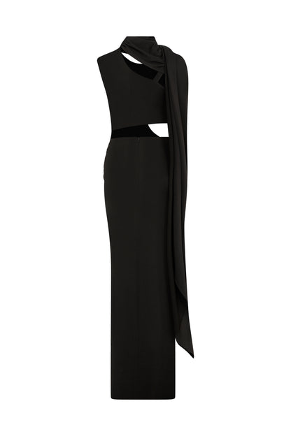 Rory Jersey Dress in Black with Detachable Scarf Detail