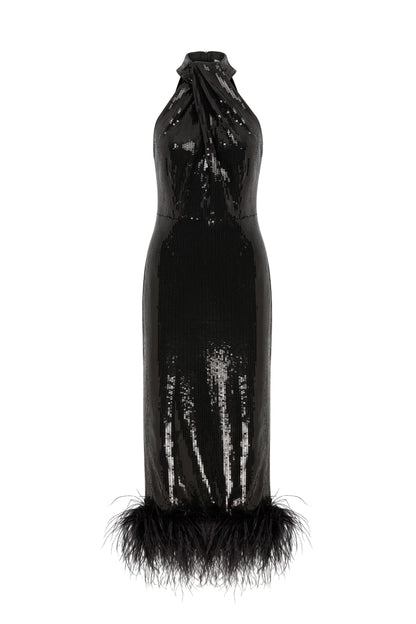 Alaia Midi Dress in Black Sequin