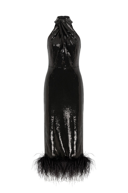 Alaia Midi Dress in Black Sequin