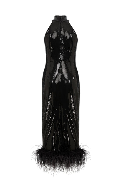 Alaia Midi Dress in Black Sequin