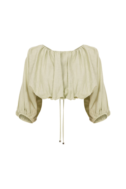 Ramee Linen Crop Top with Back Detail