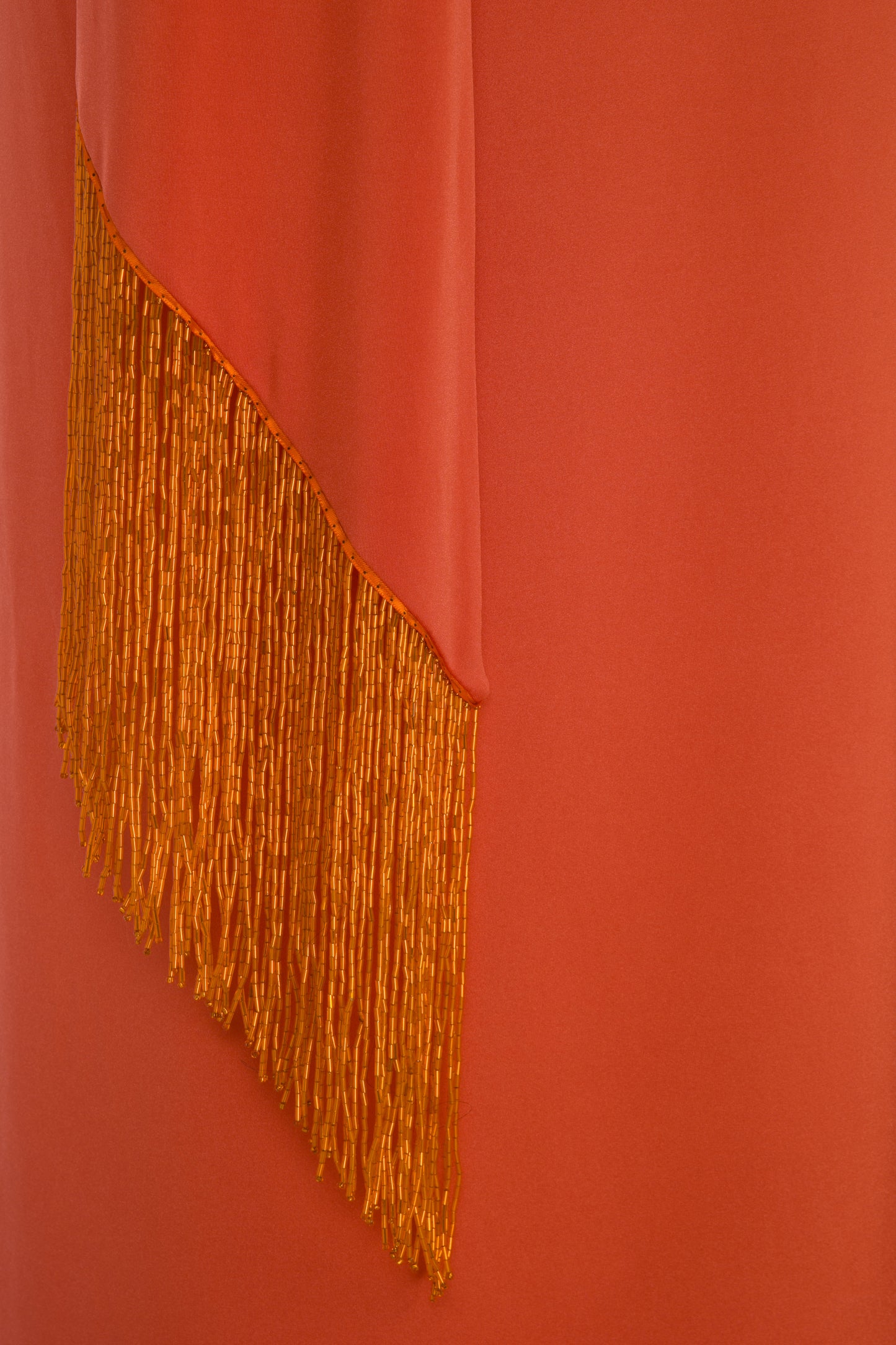 Carolyn Gown in Orange with Beaded Fringes
