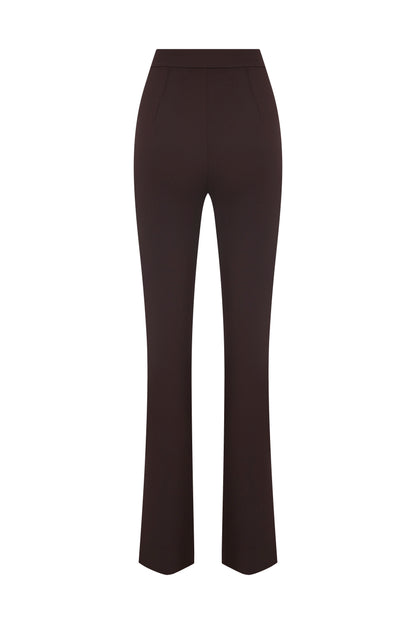 Janine Trousers with Slit in Chocolate Brown