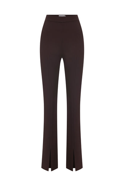 Janine Trousers with Slit in Chocolate Brown