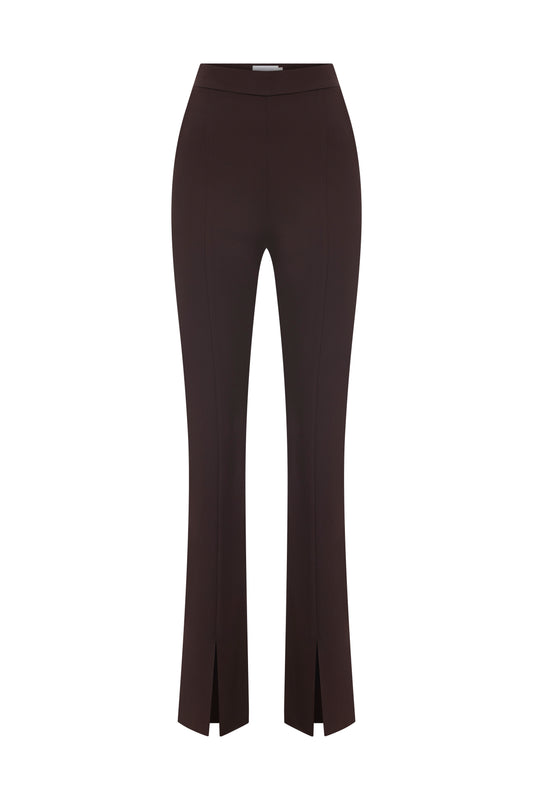 Janine Trousers with Slit in Chocolate Brown