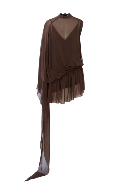 Lola Mini Dress in Dark Chocolate Chiffon