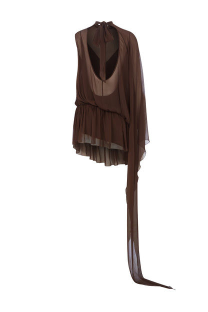 Lola Mini Dress in Dark Chocolate Chiffon