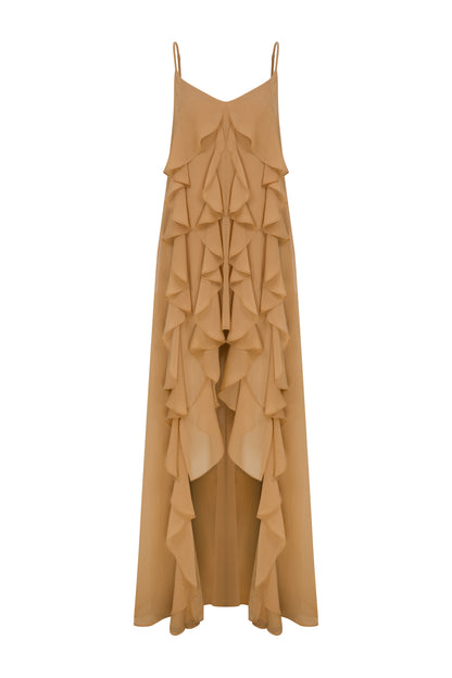 Lilia Chiffon Frilled Dress in Nude