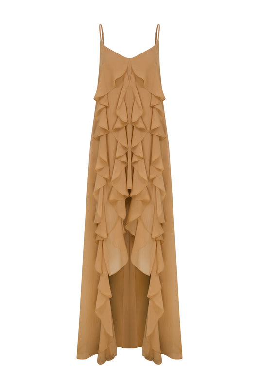 Khloe Ruffled Asymmetric Dress in Chiffon