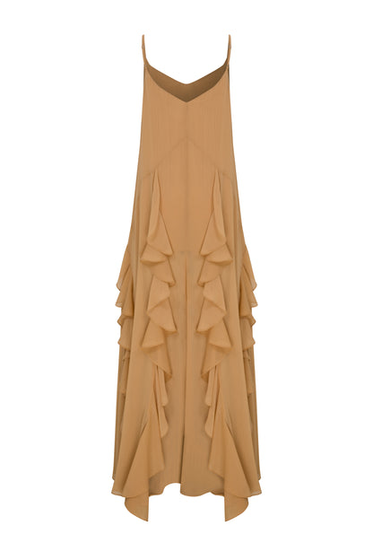 Lilia Chiffon Frilled Dress in Nude