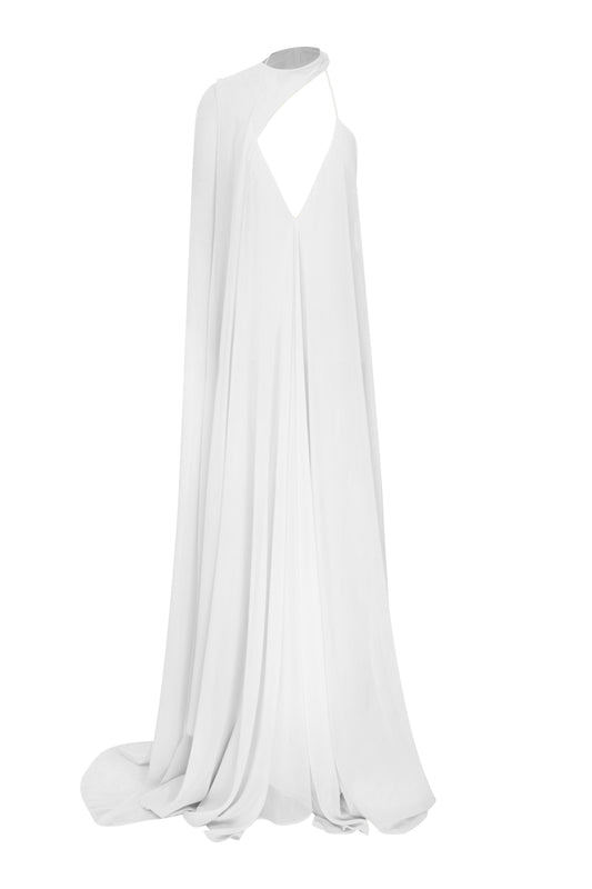 Phoenix Gown with Flowing Cape in White