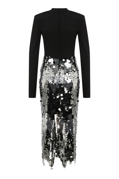 Raisa Gown in Asymmetric Waterfall Skirt in Sequin