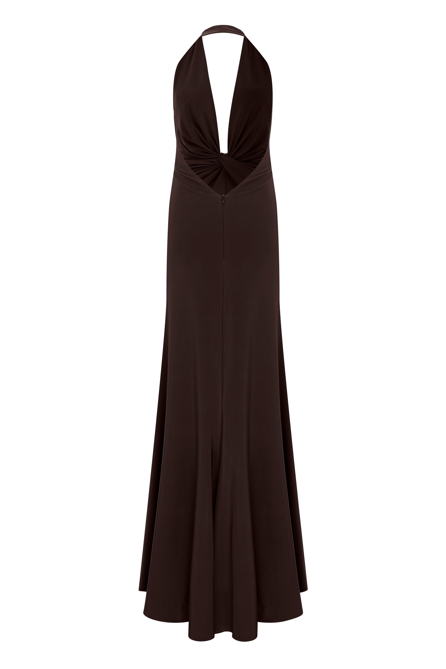Karlie Deep V Neck Gown in Chocolate Brown