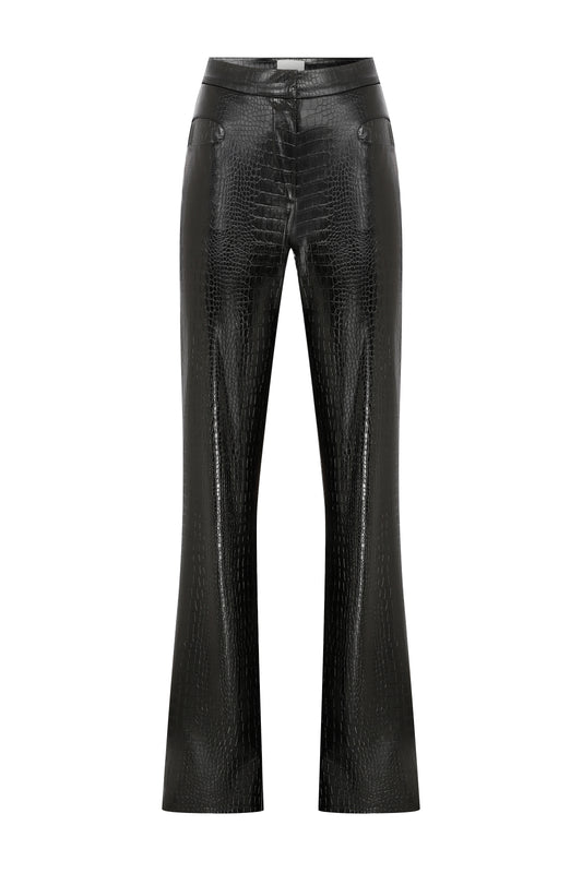 Kendall Trousers with Round Pocket in Croco Vegan Leather