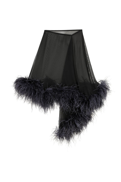 Renata Tulle Midi Skirt with Feather Trim