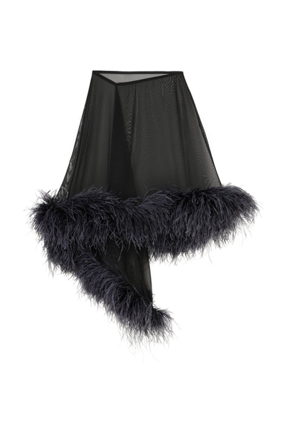 Renata Tulle Midi Skirt with Feather Trim