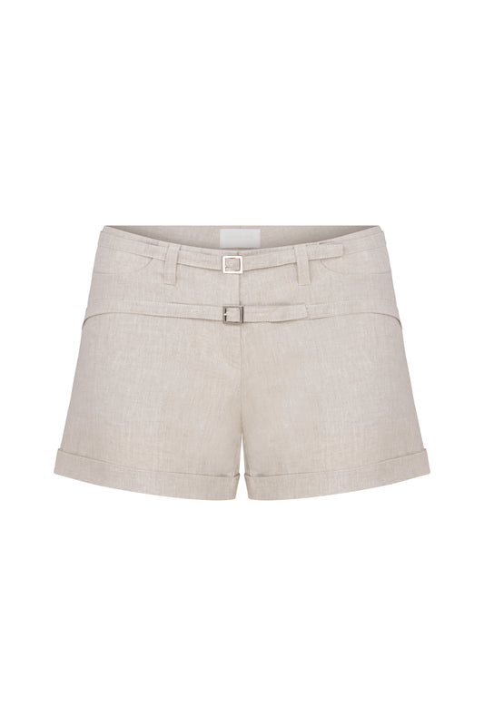 Zahara Linen Shorts with Double Belt