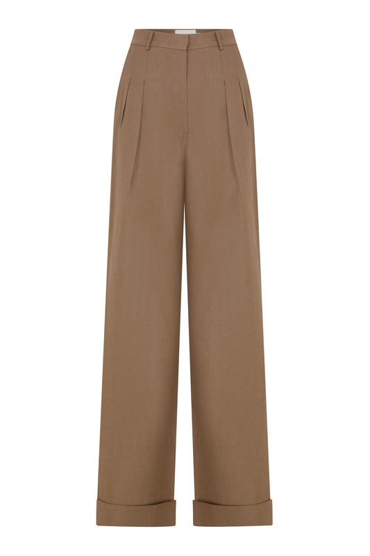 Tina Linen Trousers in Mocha
