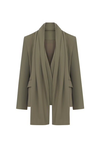 Sally Asymmetric Cape Blazer in Olive Green