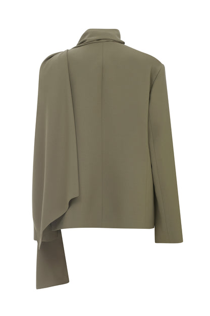 Sally Asymmetric Cape Blazer in Olive Green